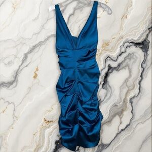 Xscape by Joanna Chen Sapphire Blue Ruched Mini Dress